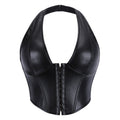 Shapewear Top, Solid Color Fishbone Corset, Fashionable Women's Clothing, Sexy Pu Leather Neck Hook & Button-Style Vest